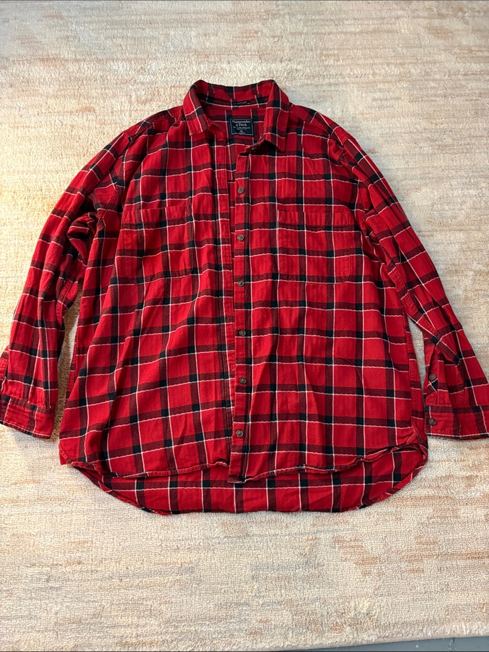Abercrombie & Fitch Red and Black Plaid Button-Down Shirt